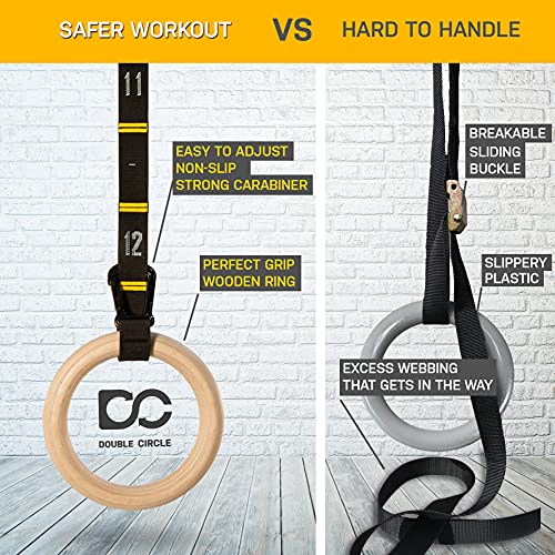 Double Circle Wood Gymnastics Rings with Quick Adjust Numbered Straps and Exercise Videos Guide - Full Body Workout Rings, Calisthenics, Home Gym (Multi-Size) - style: Rings 1.25 Inch