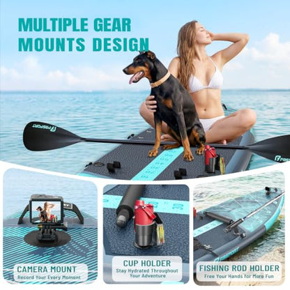 FBSPORT 11' Premium Stand Up Paddle Board, Yoga Board with SUP Accessories & Carry Bag | Wide Stance, Surf Control, Non-Slip Deck, Leash, Paddle and Pump for Youth & Adult - color: Blue Teal
