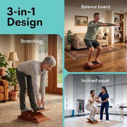 Slant Boards for Exercise, Wooden Slant Board, Calf Stretch Board with 7 Incline Angles, Velour Board, Balance Board & Calf Stretcher, Portable Incline Board for Physical Therapy, Ankle Mobility, Heel & Knees - color: Dark Brown