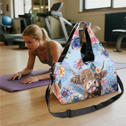 Yoga Mat Bag for Men Women Canvas Yoga Mat Carrier Take In Out Mat Easily for Beach Swim Bags Pool Sports Gym - color: Highland Cattle