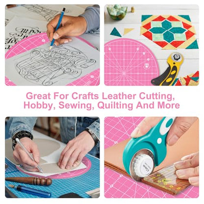 10"x10" Round Rotating Cutting Mat, Self Healing Mat with 360-Degree Rotation & Anti-Slip Base, Sewing Board Cutting Mat Perfect for Fabric Quilting Leather Hobby Project, Pink - color: Pink, size: 10"L x 10"W