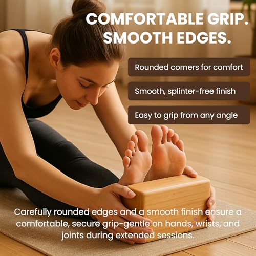 Yogikuti 대나무 요가 블록 | Iyengar 요가, 필라테스 및 스트레칭을 위한 프리미엄 천연 나무 서포트 블록 | 친환경, 미끄럼 방지, 가볍고 내구성이 뛰어난 요가 소품 균형, 유연성 및 정렬을 위한
