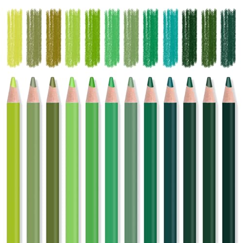 12Pcs Green Colored Pencils Set,Professional Drawing Pencils for Adults | Oil Based,No Duplicates,Pre-sharpened Wooden Sketch Pencil Art Supplies for Coloring Books - color: 12Pcs Green Colored