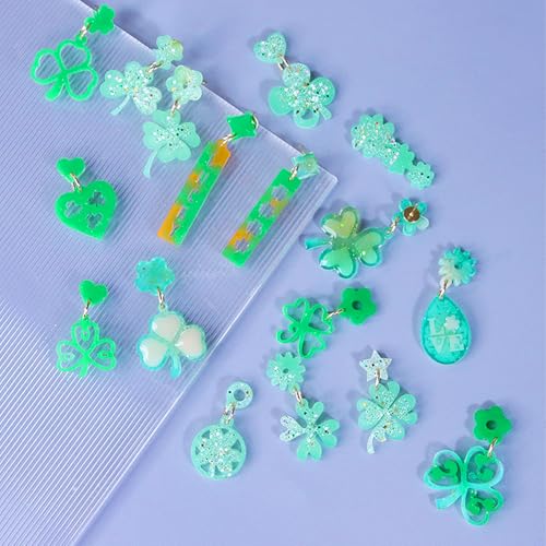3 Pack St. Patrick's Day Resin Earring Molds Shamrock Earring Silicone Molds Irish Four-Leaf Clover Casting Epoxy Earring Resin Molds with 150 Earring Hook Kit for DIY Crafts Jewelry Making Keychains