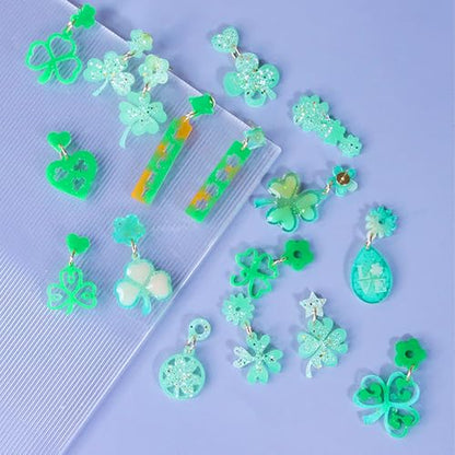 3 Pack St. Patrick's Day Resin Earring Molds Shamrock Earring Silicone Molds Irish Four-Leaf Clover Casting Epoxy Earring Resin Molds with 150 Earring Hook Kit for DIY Crafts Jewelry Making Keychains