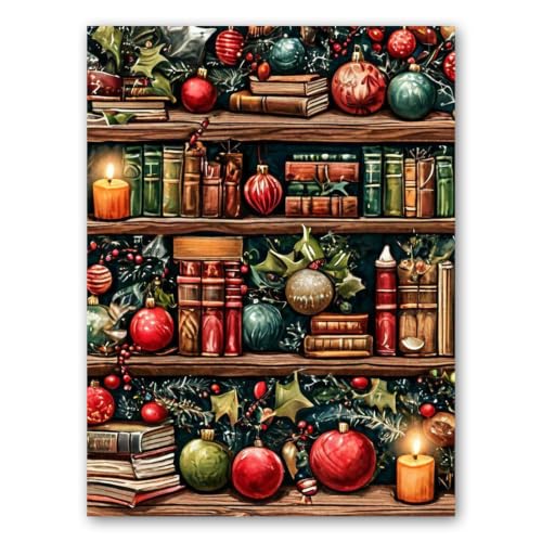 Chritsmas Diamond Painting Kits for Adults, Bookshelf Diamond Art for Adult | Full Round Drill Paint by Diamond, Christmas Diamond Art Painting, Gem Arts and Crafts for Adults Beginners 12x16 Inch - color: Bookshelf