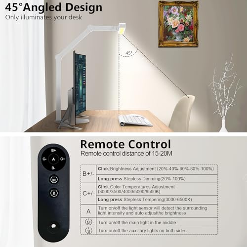 Architect Desk Lamp for Home Office, 24W Adjustable Led Desk Light with Remote, 1500LM Bright Dimmable Computer Table Light Rotatable Office Lamp with Base for Cafting Monitor - color: Light White
