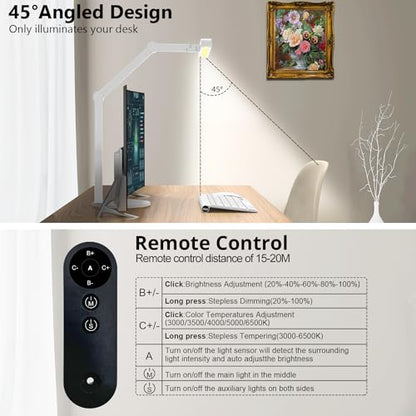 Architect Desk Lamp for Home Office, 24W Adjustable Led Desk Light with Remote, 1500LM Bright Dimmable Computer Table Light Rotatable Office Lamp with Base for Cafting Monitor - color: Light White