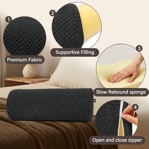 SPRING SEAON Half Moon Bolster Knee Pillow for Back Sleeping Memory Foam Leg Pillow for Ankle and Foot Comfort Under Knee Pillow for Side Sleepers Machine Washable Cover(17" x 7.5" x 4.3") - color: Grey