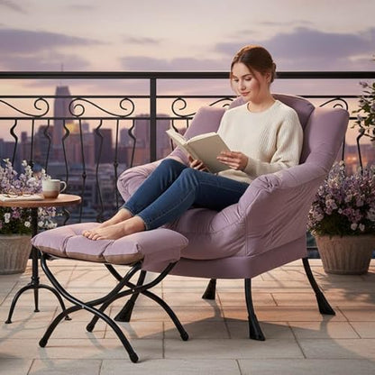 Tiita Lazy Chair with Ottoman, Comfy Reading Accent Chair, Light Purple | Foldable Footrest, Padded Seat and Backrest, Side Pocket for Lounging in Living Rooms, Bedrooms, Dorms and Small Spaces - color: Light Purple