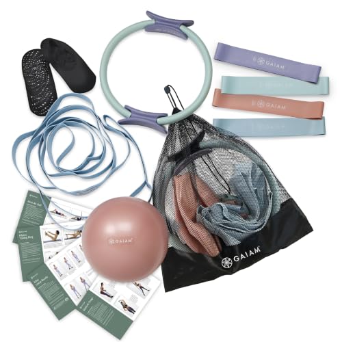Gaiam Pilates Starter Bundle, Mat, Ring & Resistance Kit