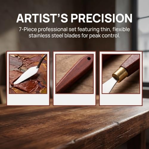 7Pcs Stainless Steel Palette Knife Set Flexible Painting Blending Scrapers for Oil & Acrylic Pigment Mixing, Canvas Art Creation