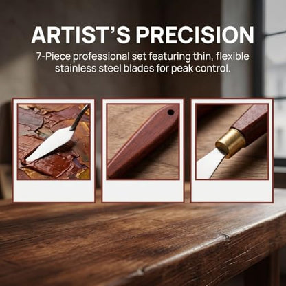 7Pcs Stainless Steel Palette Knife Set Flexible Painting Blending Scrapers for Oil & Acrylic Pigment Mixing, Canvas Art Creation