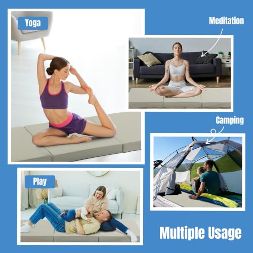 MABOZOO Tri-Fold Exercise Mat, 3'' Thick PU Leather Yoga Mat, 72x24''
