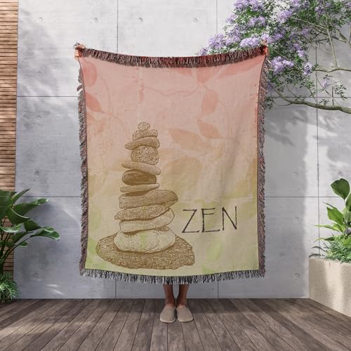 3dRose Zen Rocks Floral- Inspirational Art Woven Blanket