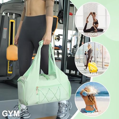 Gym Bag for Women, Yoga Mat Bag with Shoe Compartment and Wet Pocket, Sport Yoga Gym Bag with Yoga Strap, Carryall Yoga Tote Bag - color: Green