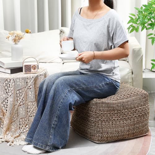 Cabilock Square Pouf Cover Thick Cotton Linen Chair Cushion Cover 15.74 X 15.74 X 10.62 in Indoor Seats Mat Cozy Japanese Style No Filler for Home Seating
