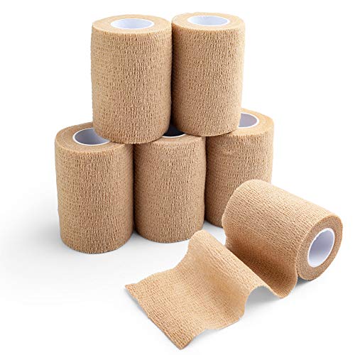 LotFancy Self Adhesive Bandage Wrap, 6 Pack, 3 inch x 5 Yards Non Woven Cohesive Bandage, First Aid Medical Tape for Sports Athletic Wrist, Ankle, Sprains & Swelling - size: 3x180 Inch (Pack of 6)