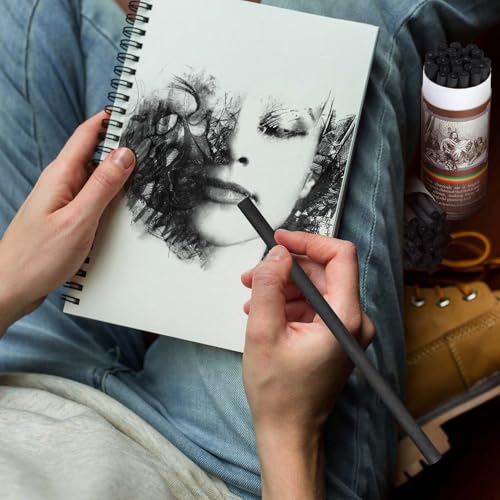 Gueevin 100 Pcs Soft Willow Charcoal Sticks Drawing,5-7mm | For Artists Beginners Students, Vine Charcoal Bulk for Sketching Shading Fine Art, Assorted Sizes, Back to School Gifts - size: 5-7mm