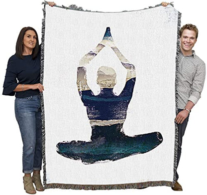 Pure Country Weavers Yoga Blue Praying Blanket by JMB Designs - Gift Tapestry Throw Woven from Cotton - Made in the USA (72x54) - color: Yoga
