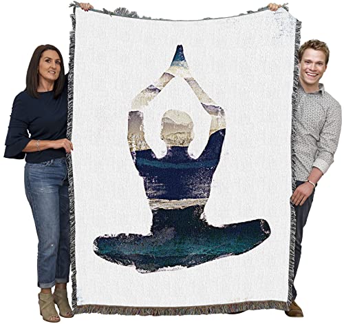 Pure Country Weavers Yoga Blue Praying Blanket by JMB Designs - Gift Tapestry Throw Woven from Cotton - Made in the USA (72x54) - color: Yoga