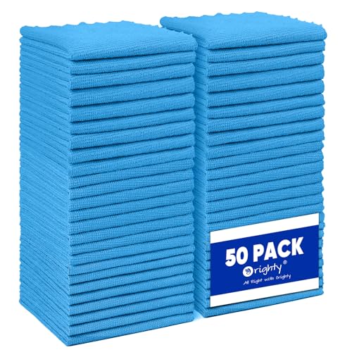 Orighty Microfiber Cleaning Cloth Bulk, 50 Pack Shop Towels 12x12 in, Blue - color: Blue, size: 50 Pack