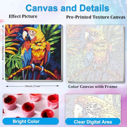 Artunion Framed Paint by Numbers Kit for Adults Beginners & Kids Ages 8-12,Colorful Parrot Paint by Number with Frame,Bird Paint by Numbers Kit on Canvas 10 * 10 Inch Without Easel - color: ZXT-271-F