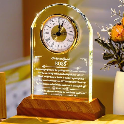 Ornalrist Boss Gifts for Best Boss Manager Glass Clock Boss's Day Keepsake - color: Boss Gifts