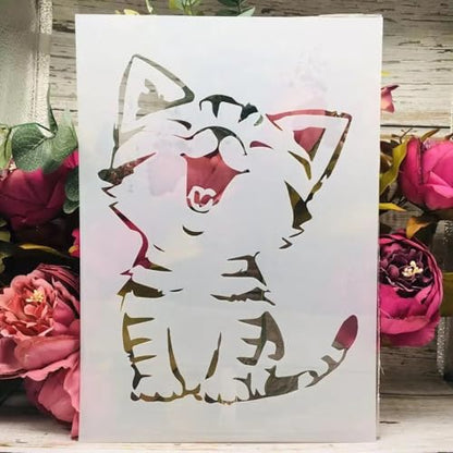 TIAMECH A4 Reusable Little Cat Stencil for Painting | Cute Meow Kitten Layering Template, DIY Wall Art, Wood Furniture, Scrapbook & Crafts (8.3x11.7inch) - style: Cute Meow Cat
