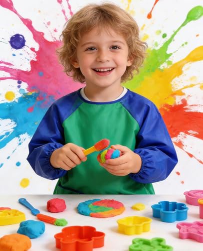 2 Pack Kids Art Smock Waterproof with Long Sleeve and 3 Roomy Pockets Artist Children Aprons for Toddlers Age 3-8 Painting Crafts（Green+ Red） - color: 2 Pack Green+ Red