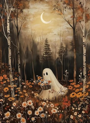 DAZZLEDOTS Halloween Ghost Diamond Painting Kit for Adult Round Diamond Art | for Adults 5D Full Drill Round Gem Art Diamond Dots for Home Wall Decor Gifts 12x16inch - color: DT026
