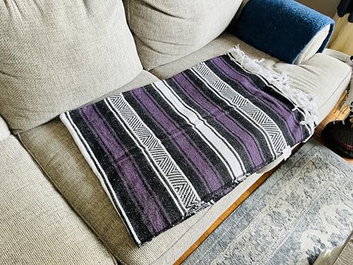 Mexican Falsa Blanket Serepe Throw Authentic Handwoven Saddle Multi-Use for Yoga, Beach, Camping and Picnics - Durable Outdoor Indoor. 60% Cotton. (Purple) - color: Purple