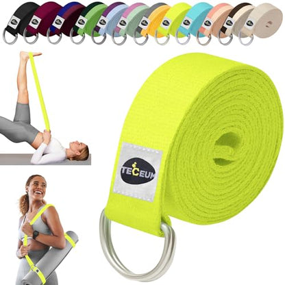 TECEUM 2 IN 1 Yoga & Mat Strap for Stretching – Cotton – 6/8/10 ft - color: Bright Green, size: 6 ft