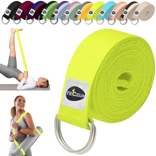 TECEUM 2 IN 1 Yoga & Mat Strap for Stretching – Cotton – 6/8/10 ft | Adjustable Non-Slip Belt in 30+ Colors for Yoga, Pilates, Physical Therapy, Fitness, Home Workouts and Carrying Mats - color: Bright Green, size: 6 ft