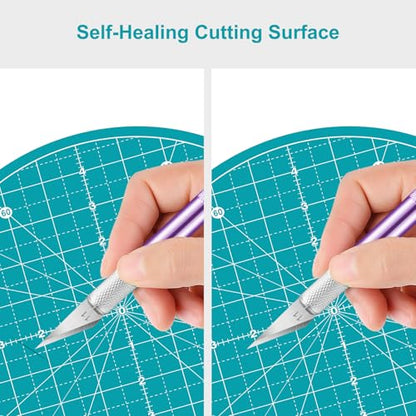 Headley Tools 10"x10" Round Rotating Cutting Mat, Self Healing Mat with 360-Degree Rotation & Anti-Slip Base, Sewing Board Cutting Mat Perfect for Fabric Quilting Leather Hobby Project, Turquoise - color: Turquoise, size: 10"L x 10"W
