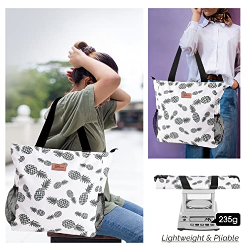 Buringer Large Waterproof Beach Bag for Women Sandproof Tote Bag with Zipper and Pockets Pool Bag for Travel Gym Vacation - color: Pineapple