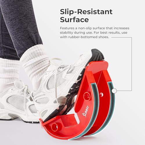 Sunny Health & Fitness Adjustable Calf & Ankle Stretcher | Plantar & Tight Calves Relief, Hamstring & Ankle Strengthener, Mobility & Stretching Device, Fits All Shoe Sizes - color: Red