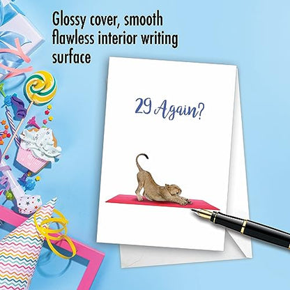 The Best Card Company - 1 Happy Birthday Greeting Card - Adorable Animals, Cute Bday Notecard with Envelope - Wildlife Yoga Lioness C7030JBDG - style: Wildlife Yoga Lioness