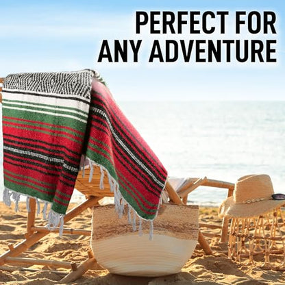 Hydration Nation Authentic Large Handwoven Mexican Blanket - Soft Yoga- Durable Serape- Lightweight Falsa, Beach, Camping, Picnic, Outdoor Blanket 70"x50" - Dragon - color: Dragon