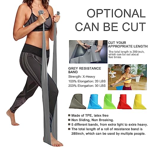 8-Yard Latex-Free Resistance Band Roll for Physical Therapy and Exercise - color: Gray - X-Heavy