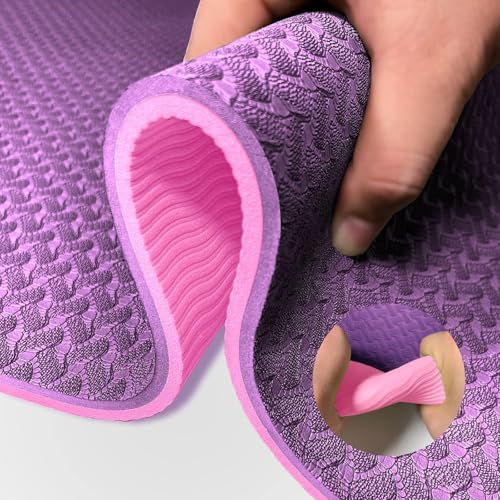 Yoga Mat 1/3" (8mm) Thick Non-Slip, Women Men Fitness & Exercise Mat, 72"Lx24"W Eco-Friendly TPE Workout Mat with Carrying Strap for Yoga, Pilates, Home Gym, Floor Exercises - color: Modena