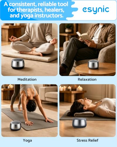 eSynic Electronic Tibetan Singing Bowl for Meditation-USB-C Rechargable | Portable Design-9 Authentic Tibetan Bowl Tones-Pure Sound Quality-30M to 4h 4 Timer-Metal Body for Relaxation Yoga Sleep