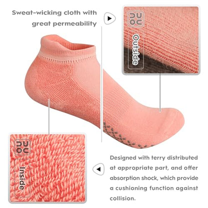 unenow Unisex Non Slip Grip Socks for Yoga Pilates Barre Home & Hospital - color: 4 Pairs-black/Light Grey/Beige/Pink, size: Medium
