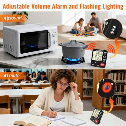 Digital Dual Kitchen Timer, Multiple Channels Countdown Timer - color: Black