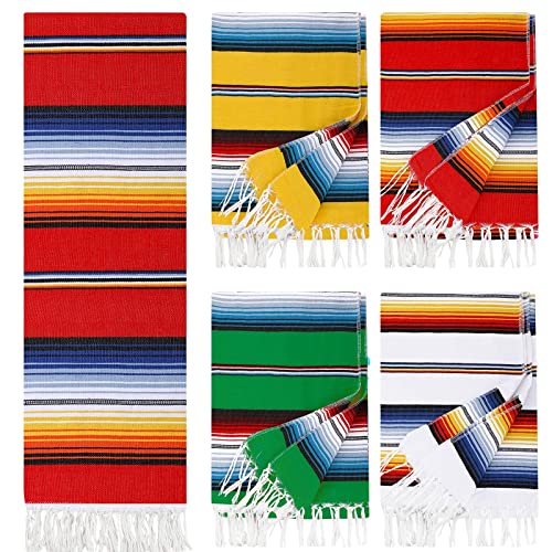 Tudomro 4 PCS Large Authentic Mexican Blankets Colorful Mexican Striped Throw Blankets Serape Fiesta Beach Fringe Yoga for Home Office Camping Picnic (Classic) - color: Classic