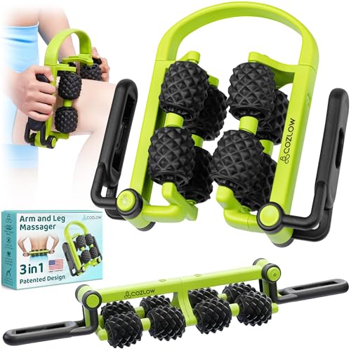 COZLOW 3 in 1 Lymphatic Drainage Massage Tool - Back Massager - Cellulite Roller - Arm + Leg Muscle Trigger Point Myofascial Release - color: Green/Black