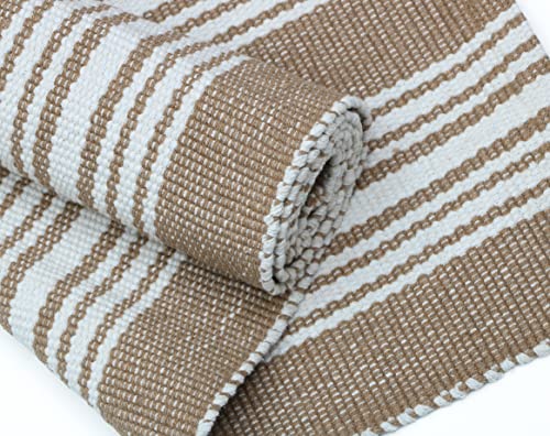 Hand Woven 100% Cotton Yoga Mat- Thick Handloom Made in India- for Gym Floor Exercise - Runner for Bedroom - color: Beige