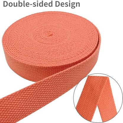 Heavy‑Duty Cotton Webbing Strap 1''x6yds Peach for Bags | 2mm thick webbing for dog collars, backpack, bag handles, apron straps, slings, sewing repairs & DIY craft projects. - color: Peach