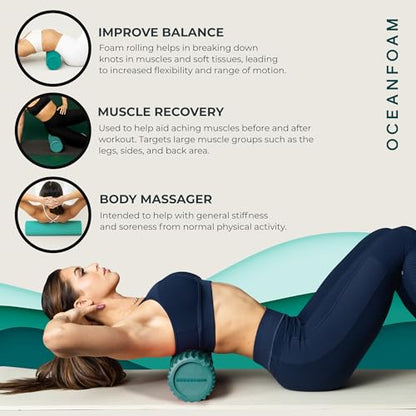 Oceanfoam Tidal Roller - Jade - Muscle Massage Foam Roller for Back Pain & Stretching - Firm and Ergonomic Wide Wave Textured - Yoga, Athletics, & Wellness - Full Size, 20" x 5" - color: Jade
