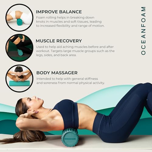 Oceanfoam Tidal Roller - Jade - Muscle Massage Foam Roller for Back Pain & Stretching - Firm and Ergonomic Wide Wave Textured - Yoga, Athletics, & Wellness - Full Size, 20" x 5" - color: Jade